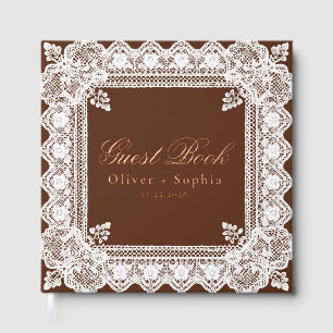Altes Geld Hochzeit Braun Elfenbein Spitze Hochzei Gästebuch