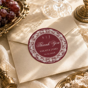 Altes Geld Hochzeit Burgund Weiß Spitze Danke Runder Aufkleber