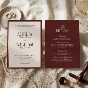Altes Geld Klassisch Zeitlos Burgunder Hochzeit Einladung