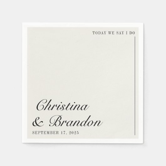 Altes Geld Minimalistische Ecru White Wedding Einl Serviette (Vorderseite)