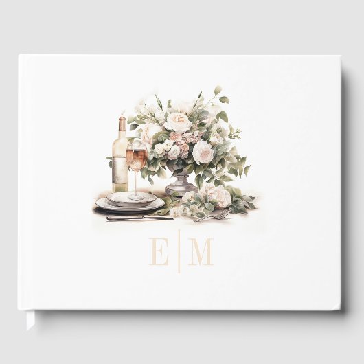 Altes Geld Mit Monogramm Champagner und Blush Wedd Gästebuch (Vorderseite)