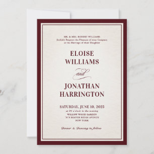 Altes Geld Modern Formal Burgund Luxus-Hochzeit Einladung