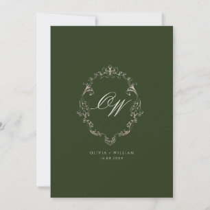 Altes Geld Olivgrün Elegantes Monogramm Hochzeit Einladung