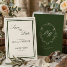Altes Geld Olivgrün Elegantes Monogramm Hochzeit