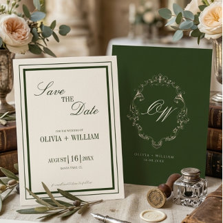 Altes Geld Olivgrün Elegantes Monogramm Hochzeit Save The Date
