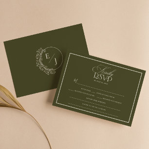 Altes Geld Olivgrüne Elegante Hochzeit RSVP Karte
