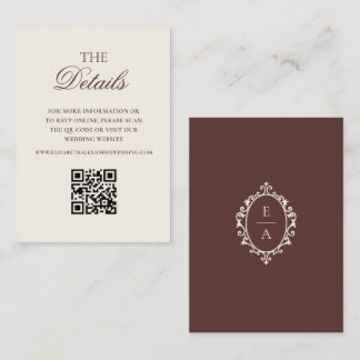 Altes Geld Oval Wappen Brauner Hochzeitsdetails QR Begleitkarte
