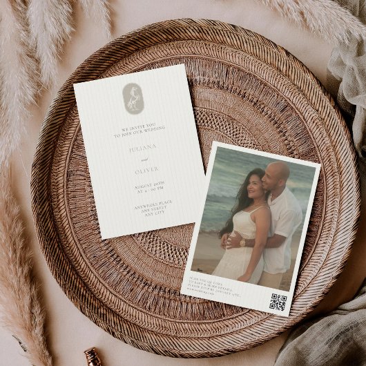Altes Geld, Reitpferd QR-Code-Hochzeit Einladung