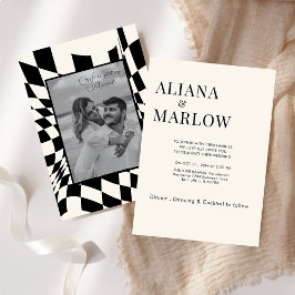 Altes Geld Retro Schwarz-Weiß schachbrettgezogene Einladung