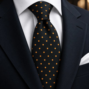 Altes Geld Schwarzes Tangerine-Polka-Punkt-Twill-M Krawatte