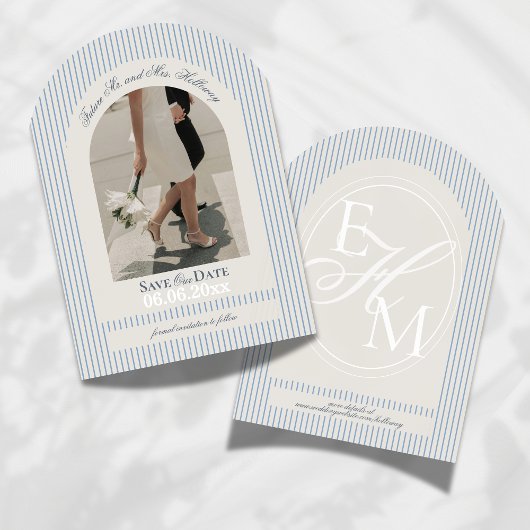 Altes Geld Script Blue Strip Foto Save the Date Einladung