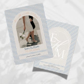 Altes Geld Script Blue Strip Foto Save the Date Folieneinladung