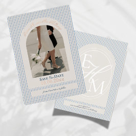 Altes Geld Script Blue Strip Foto Save the Date Folieneinladung