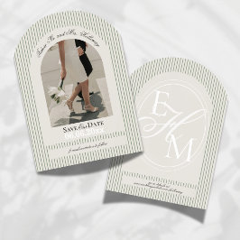 Altes Geld Script Green Strip Foto Save the Date Einladung