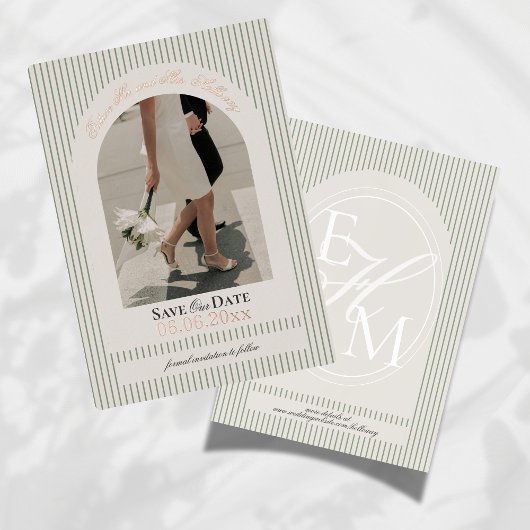 Altes Geld Script Green Strip Foto Save the Date Folieneinladung