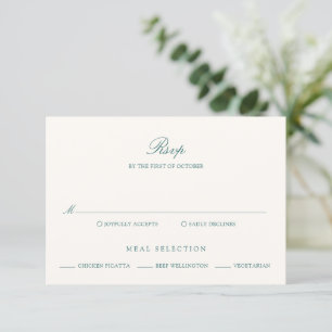 Altes Geld Teal Klassische Hochzeit RSVP Karte