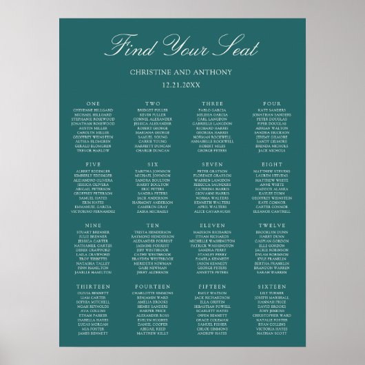 Altes Geld Teal Klassischer Hochzeits-Sitzplan Poster (Vorne)