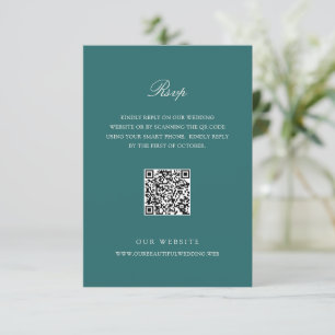Altes Geld Teal Klassischer QR-Code-Hochzeit RSVP Karte