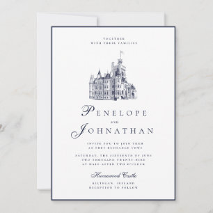Altes Geld Vintage-Schloss Name-Script Hochzeit Einladung