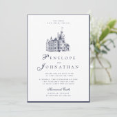 Altes Geld Vintage-Schloss Name-Script Hochzeit Einladung (Stehend Vorderseite)