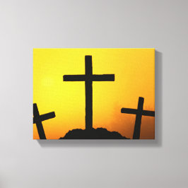 Altes, gewölbtes Holzkreuz auf dem Hügel Calvary b Leinwanddruck