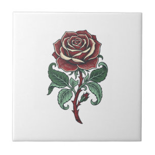 Altes graviertes Rosenblumen-Shirtdesign_1 Fliese
