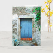 Altes griechisches Dorf Blue Door Karte (Gelbe Blume)