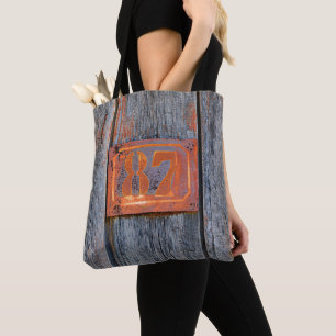 Altes Grunge-Rostiges Metall-Haus Nummer Nr. 87 Fo Tasche