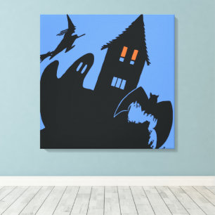 Altes Halloween, gruseliges Spukhaus und Hexe Leinwanddruck