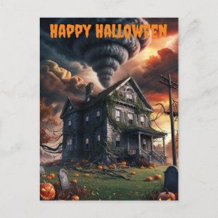 Altes Halloween-Haus und Tornado Postkarte