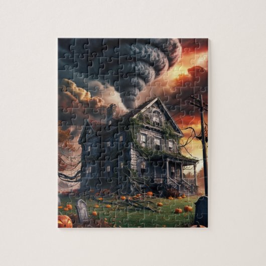 Altes Halloween-Haus und Tornado Puzzle (Vertikal)