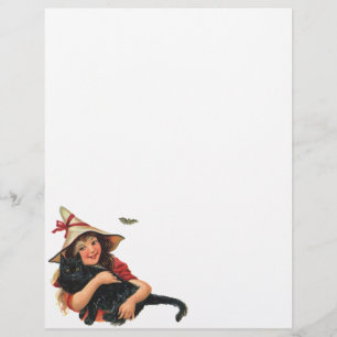 Altes Halloween, Mädchenhexe mit schwarzer Katze Flyer