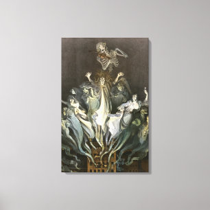 Altes Halloween, Skelett-Geiger und Geister Leinwanddruck