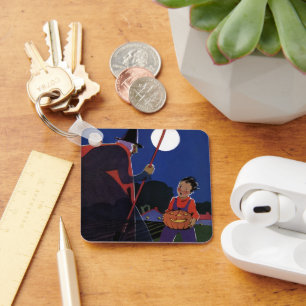 Altes Halloween, unheimliche Hexe mit Jungen Schlüsselanhänger