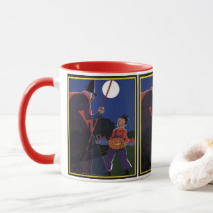 Altes Halloween, unheimliche Hexe mit Jungen Tasse