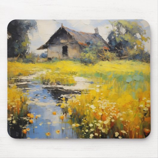 Altes Haus Landschaft Impressionismus Mousepad (Vorne)