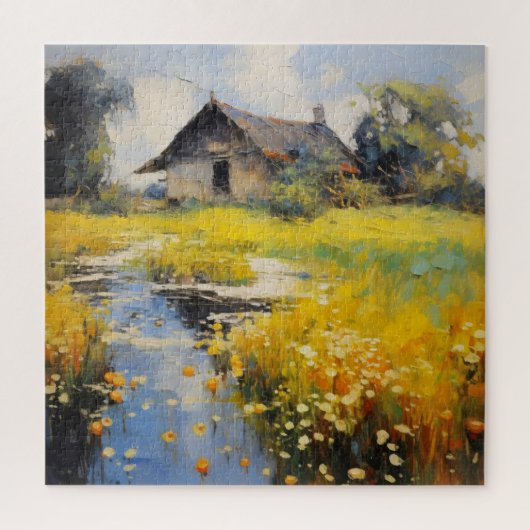 Altes Haus Landschaft Impressionismus Puzzle (Vertikal)