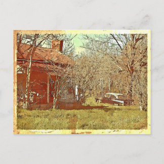 Altes Haus und Auto Postkarte