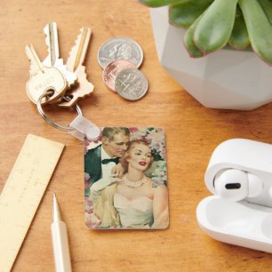 Altes Hochzeitsporträt, Retro-Braut und Bräutigam Schlüsselanhänger