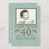 Altes Holz 40. Geburtstag Foto Einladung (Vorne/Hinten)