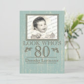 Altes Holz 80. Geburtstag Foto Einladung (Stehend Vorderseite)