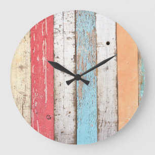 Altes Holz: Mehrfarbige rissige Textur. Große Wanduhr