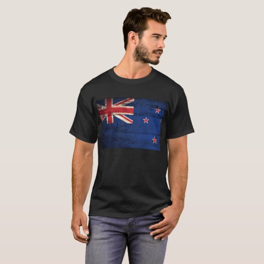 altes Holz - Neuseeland - Flagge; T-Shirt (Vorne ganz)