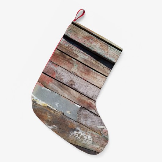 Altes Holz rustikale Bootsplatte aus Holz Kleiner Weihnachtsstrumpf (Vorderansicht (hängend))