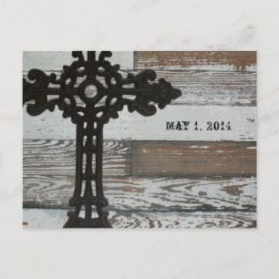 Altes Holz, Schmiedeeisenkreuz Save the Date Ankündigungspostkarte