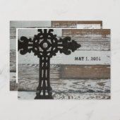 Altes Holz, Schmiedeeisenkreuz Save the Date Ankündigungspostkarte (Vorne/Hinten)