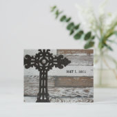 Altes Holz, Schmiedeeisenkreuz Save the Date Ankündigungspostkarte (Stehend Vorderseite)
