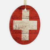 Altes Holz Schweizer Fahne Keramikornament (Rechts)