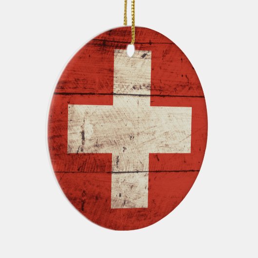 Altes Holz Schweizer Fahne Keramikornament (Rechts)