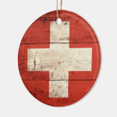 Altes Holz Schweizer Fahne Keramikornament (Links)